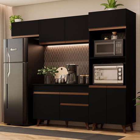 Cocina Integral Reims Negro 260x210cm con Mesón y sin Pozuelo - COCINAS | Bylmo