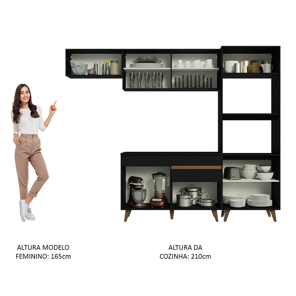 Cocina Integral Reims Negro 260x210cm con Mesón y sin Pozuelo - COCINAS | Bylmo