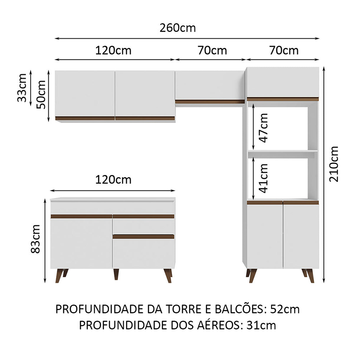 Cocina Integral Reims Blanco 260x210 cm Moderna Amplia y Resistente - COCINAS | Bylmo