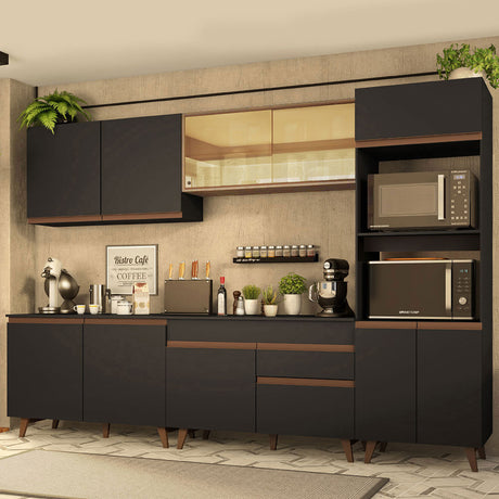 Cocina Integral Reims Negro y Marron 310x210cm con Mesón y sin Pozuelo - COCINAS | Bylmo