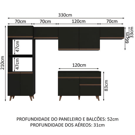 Cocina Integral Reims Negro 330x210cm con Mesón y sin Pozuelo - COCINAS | Bylmo