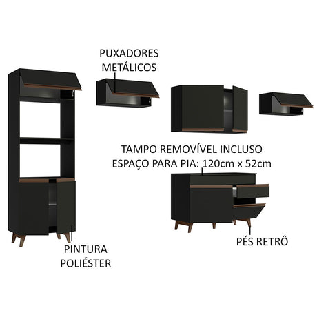 Cocina Integral Reims Negro 330x210cm con Mesón y sin Pozuelo - COCINAS | Bylmo