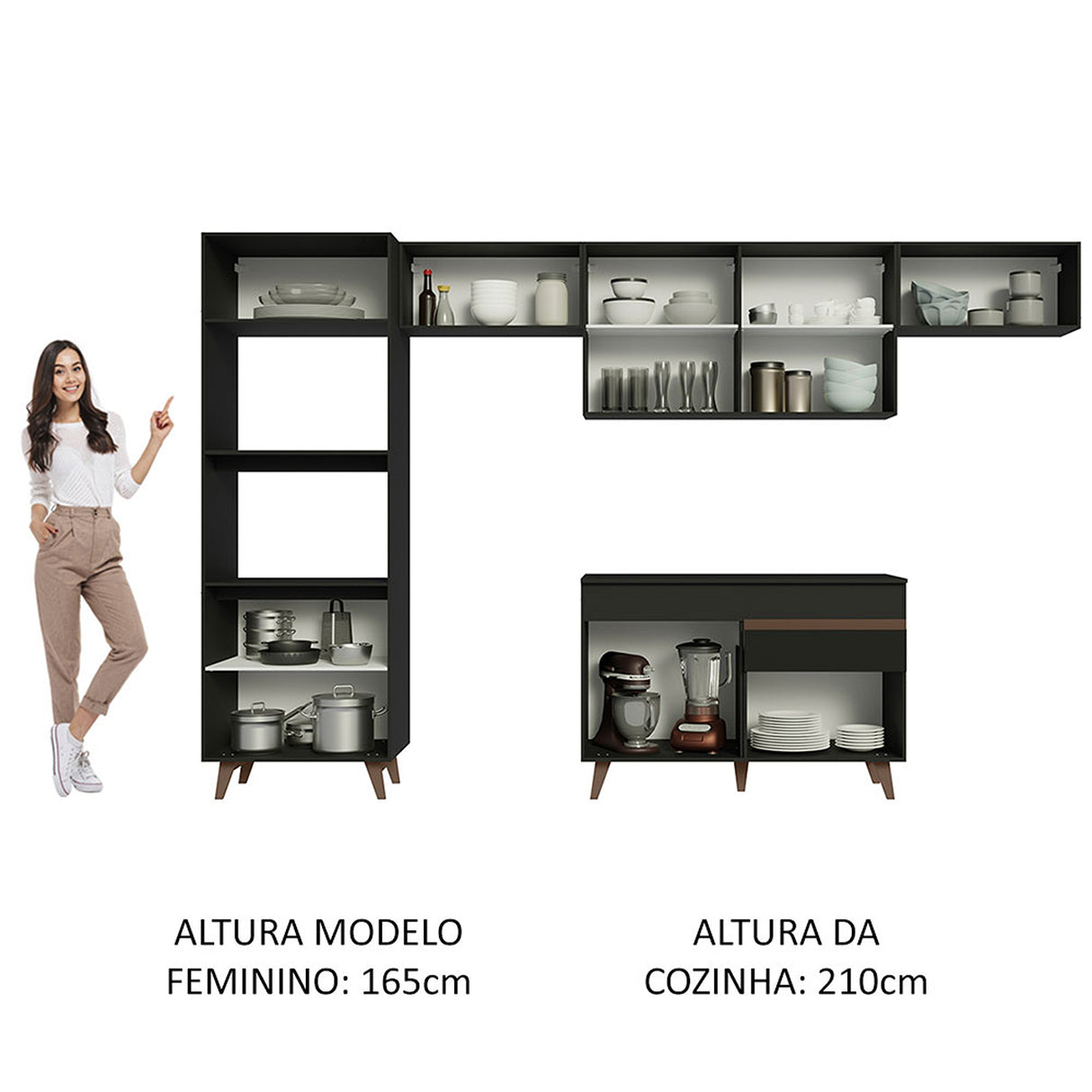 Cocina Integral Reims Negro 330x210cm con Mesón y sin Pozuelo - COCINAS | Bylmo