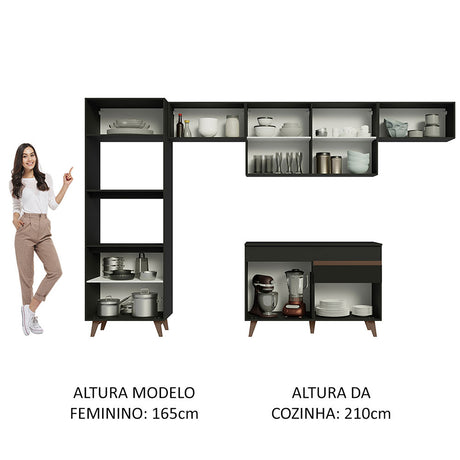 Cocina Integral Reims Negro 330x210cm con Mesón y sin Pozuelo - COCINAS | Bylmo