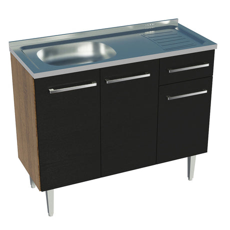 Mueble Inferior de Cocina Emily Marron y Negro 105x91cm con Mesón de Acero Inoxidable - MUEBLES INFERIORES DE COCINA | Bylmo