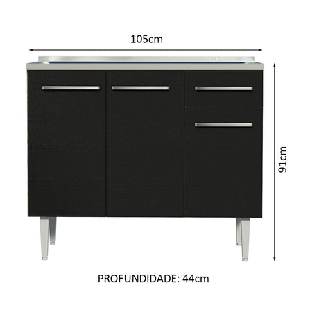 Mueble Inferior de Cocina Emily Marron y Negro 105x91cm con Mesón de Acero Inoxidable - MUEBLES INFERIORES DE COCINA | Bylmo