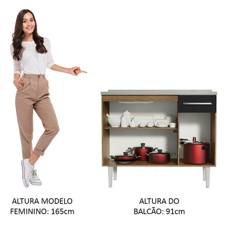 Mueble Inferior de Cocina Emily Marron y Negro 105x91cm con Mesón de Acero Inoxidable - MUEBLES INFERIORES DE COCINA | Bylmo