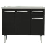Mueble Inferior de Cocina Emily Marron y Negro 105x91cm con Mesón de Acero Inoxidable - MUEBLES INFERIORES DE COCINA | Bylmo