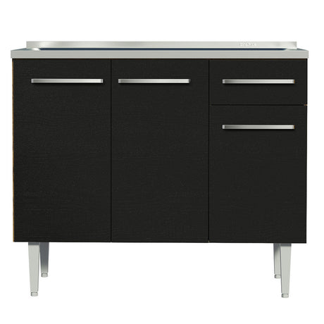 Mueble Inferior de Cocina Emily Marron y Negro 105x91cm con Mesón de Acero Inoxidable - MUEBLES INFERIORES DE COCINA | Bylmo