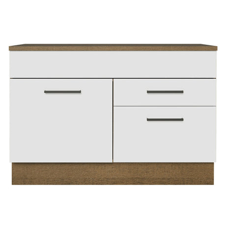 Mueble Inferior de Cocina Agata Marron y Blanco 120x84cm con Mesón de Madera - MUEBLES INFERIORES DE COCINA | Bylmo