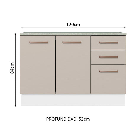 Mueble Inferior de Cocina Agata Blanco y Crema 120x84cm con Mesón de Madera - MUEBLES INFERIORES DE COCINA | Bylmo