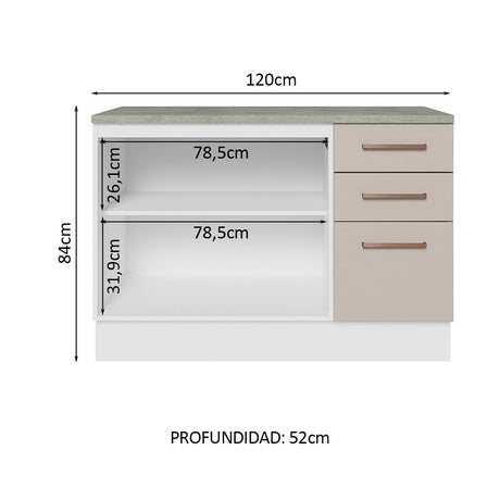 Mueble Inferior de Cocina Agata Blanco y Crema 120x84cm con Mesón de Madera - MUEBLES INFERIORES DE COCINA | Bylmo
