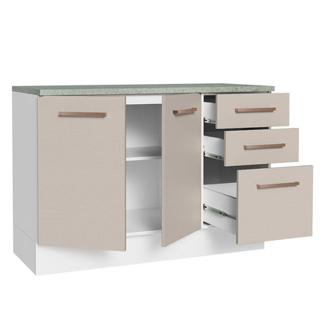 Mueble Inferior de Cocina Agata Blanco y Crema 120x84cm con Mesón de Madera - MUEBLES INFERIORES DE COCINA | Bylmo