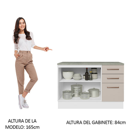 Mueble Inferior de Cocina Agata Blanco y Crema 120x84cm con Mesón de Madera - MUEBLES INFERIORES DE COCINA | Bylmo