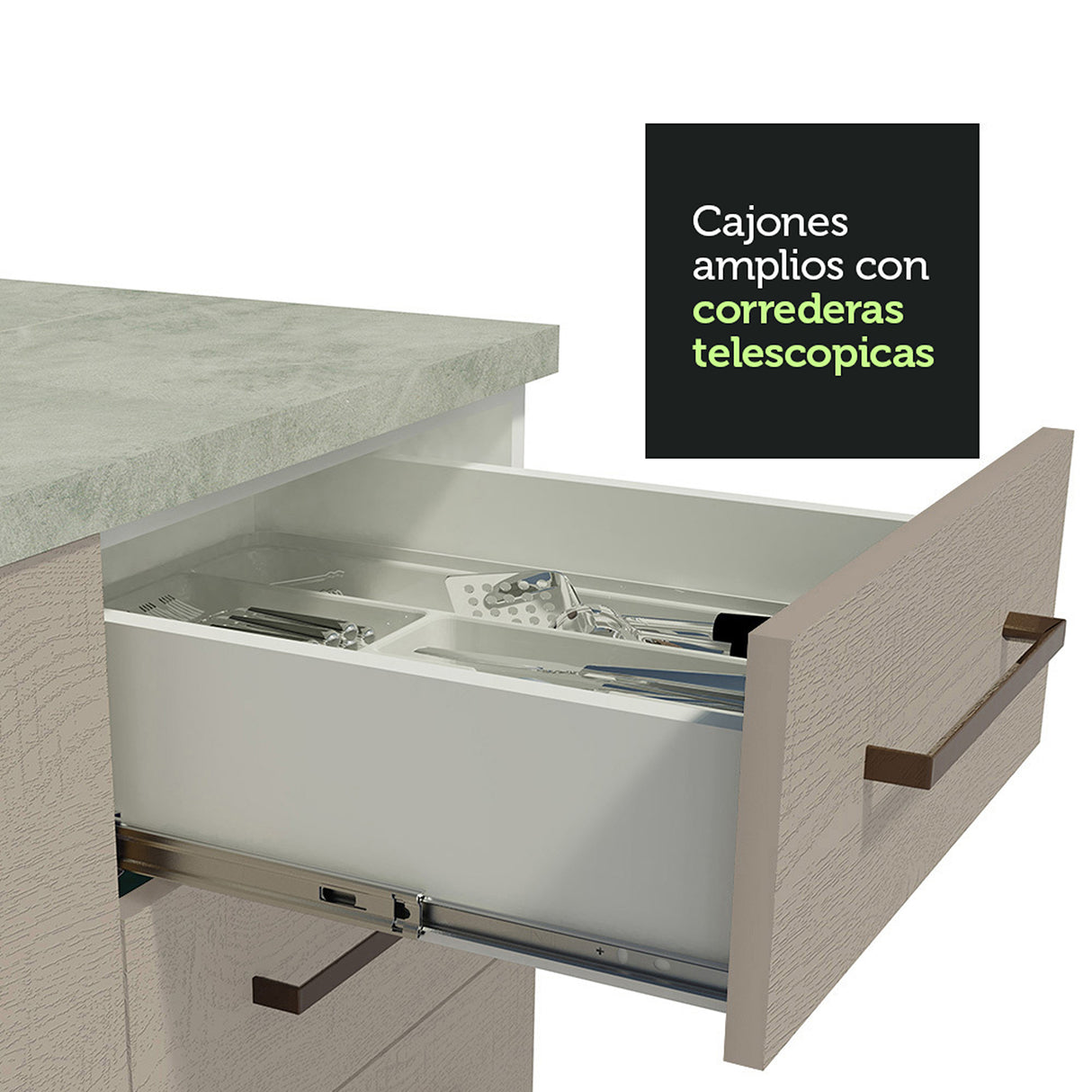 Mueble Inferior de Cocina Agata Blanco y Crema 120x84cm con Mesón de Madera - MUEBLES INFERIORES DE COCINA | Bylmo