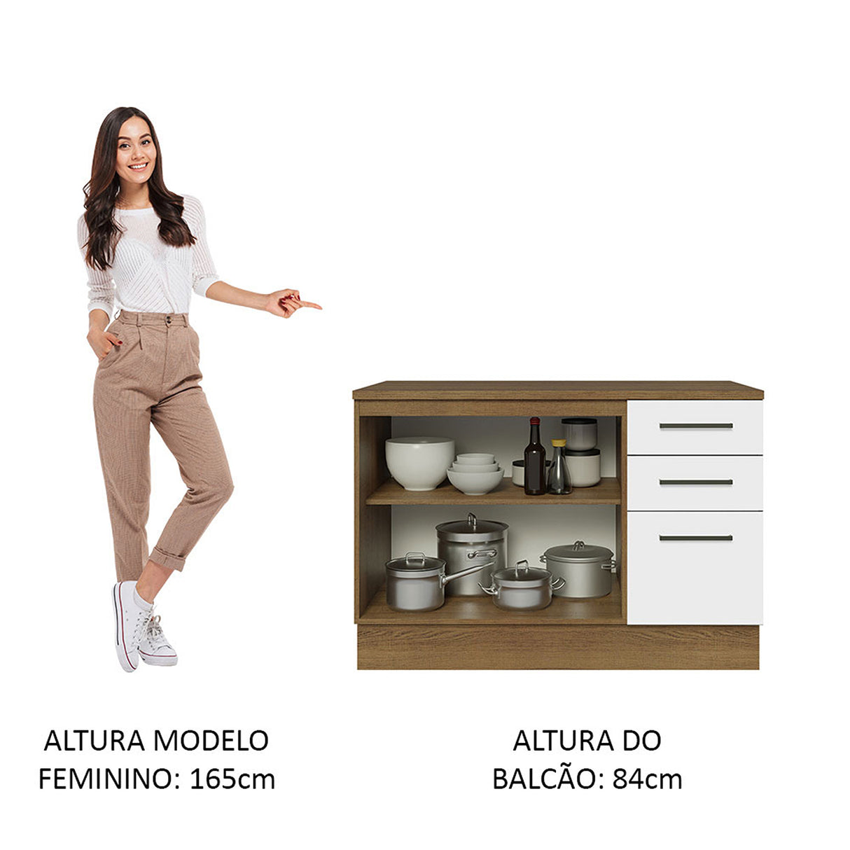 Mueble Inferior de Cocina Agata Blanco 120x84cm con Mesón de Madera - MUEBLES INFERIORES DE COCINA | Bylmo