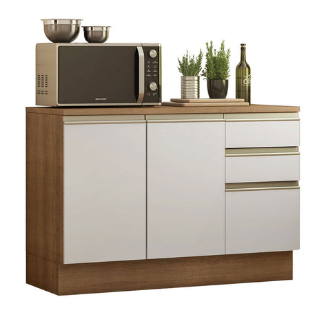 Mueble Inferior de Cocina Glamy Blanco 120x84cm con Mesón de Madera - MUEBLES INFERIORES DE COCINA | Bylmo