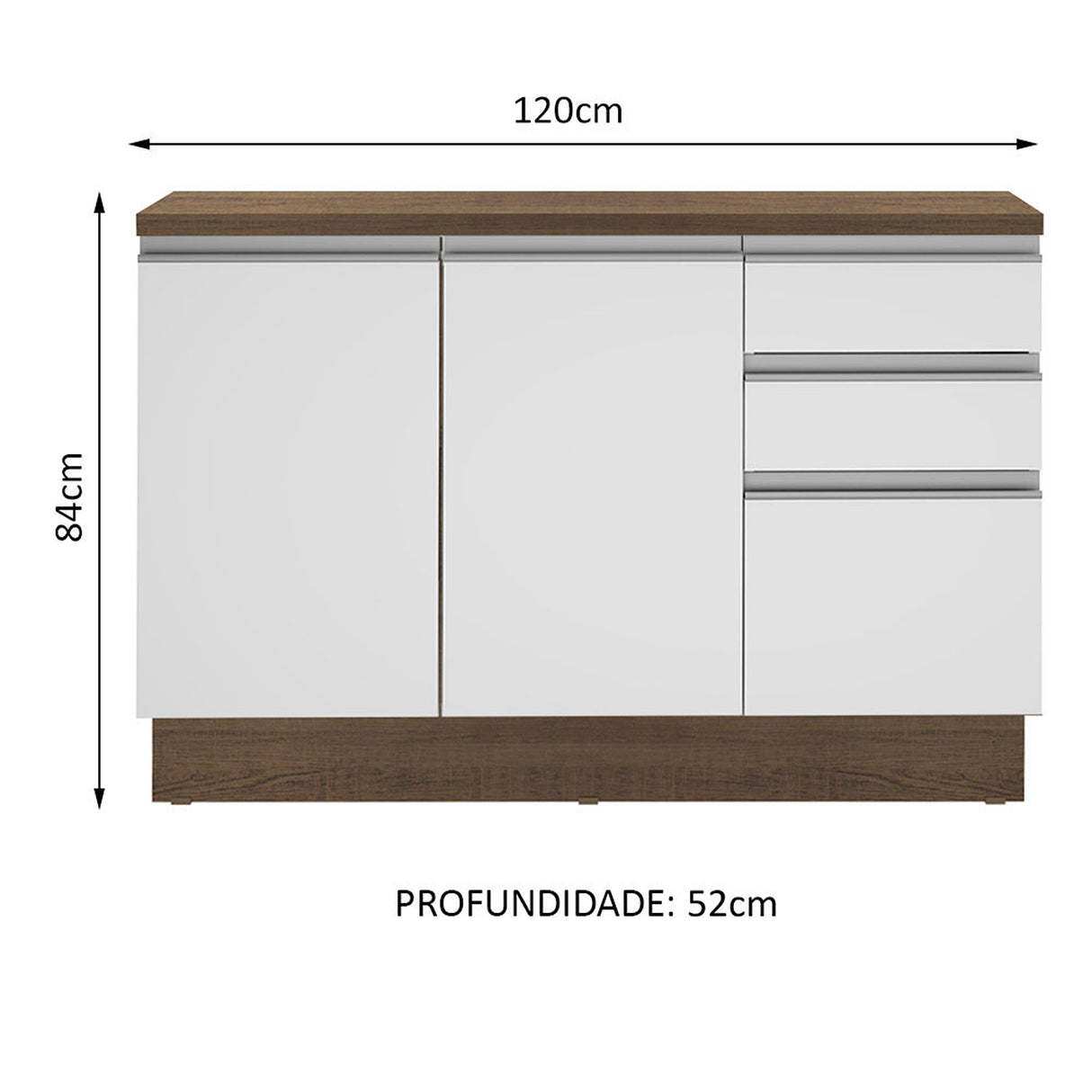 Mueble Inferior de Cocina Glamy Blanco 120x84cm con Mesón de Madera - MUEBLES INFERIORES DE COCINA | Bylmo