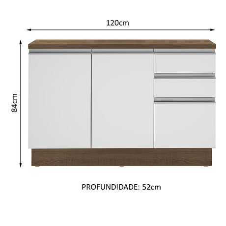 Mueble Inferior de Cocina Glamy Blanco 120x84cm con Mesón de Madera - MUEBLES INFERIORES DE COCINA | Bylmo
