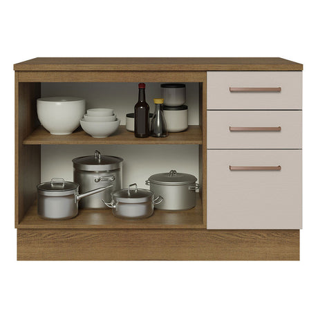 Mueble Inferior de Cocina Agata Marron y Crema 120x84cm con Mesón de Madera - MUEBLES INFERIORES DE COCINA | Bylmo