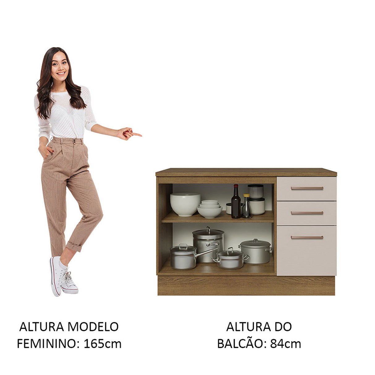 Mueble Inferior de Cocina Agata Marron y Crema 120x84cm con Mesón de Madera - MUEBLES INFERIORES DE COCINA | Bylmo