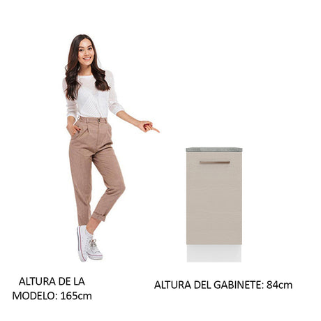 Mueble Inferior de Cocina Agata Blanco y Crema 40x84cm con Mesón de Madera y Una Puerta - MUEBLES INFERIORES DE COCINA | Bylmo