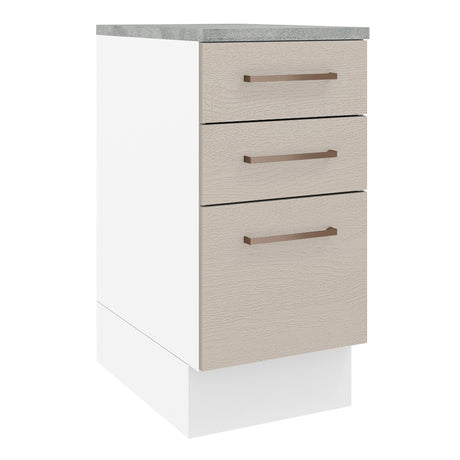 Mueble Inferior de Cocina Agata Blanco y Crema 40x84cm con Mesón de Madera y Tres Cajones - MUEBLES INFERIORES DE COCINA | Bylmo