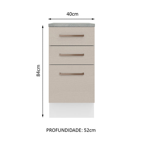 Mueble Inferior de Cocina Agata Blanco y Crema 40x84cm con Mesón de Madera y Tres Cajones - MUEBLES INFERIORES DE COCINA | Bylmo