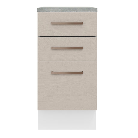 Mueble Inferior de Cocina Agata Blanco y Crema 40x84cm con Mesón de Madera y Tres Cajones - MUEBLES INFERIORES DE COCINA | Bylmo
