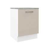 Mueble Inferior de Cocina Agata Blanco y Crema 60x84cm con Mesón de Madera y Una Puerta - MUEBLES INFERIORES DE COCINA | Bylmo