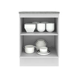 Mueble Inferior de Cocina Agata Blanco y Crema 60x84cm con Mesón de Madera y Una Puerta - MUEBLES INFERIORES DE COCINA | Bylmo