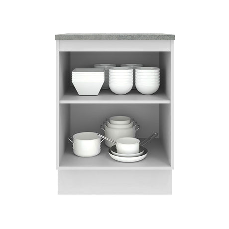 Mueble Inferior de Cocina Agata Blanco y Crema 60x84cm con Mesón de Madera y Una Puerta - MUEBLES INFERIORES DE COCINA | Bylmo