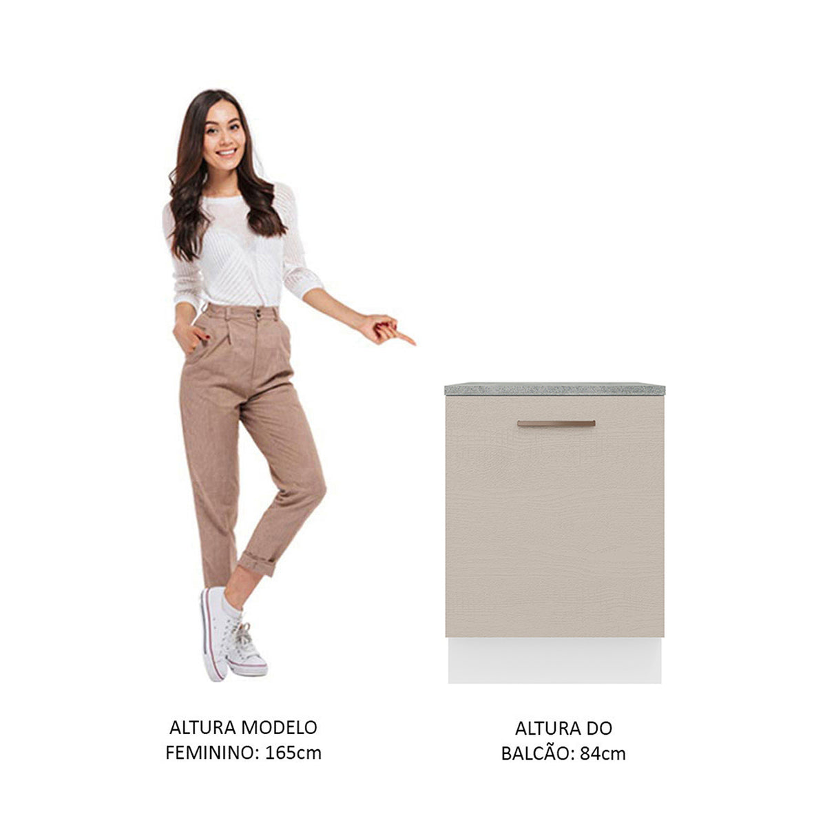 Mueble Inferior de Cocina Agata Blanco y Crema 60x84cm con Mesón de Madera y Una Puerta - MUEBLES INFERIORES DE COCINA | Bylmo