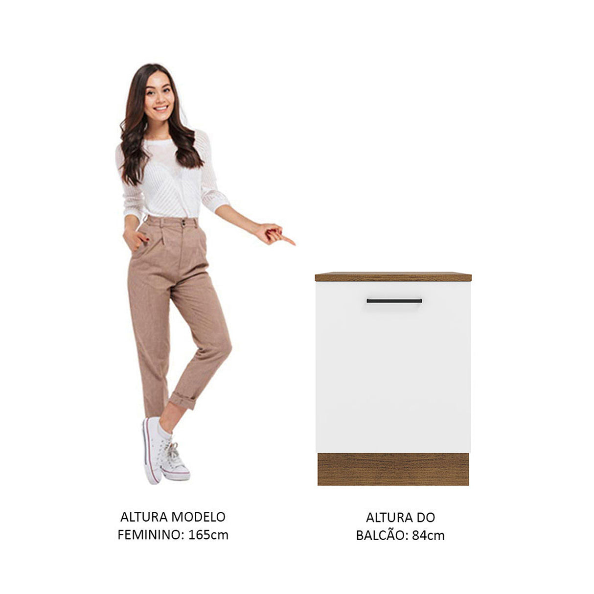Mueble Inferior de Cocina Agata Marron y Blanco 60x84cm con Mesón de Madera - MUEBLES INFERIORES DE COCINA | Bylmo