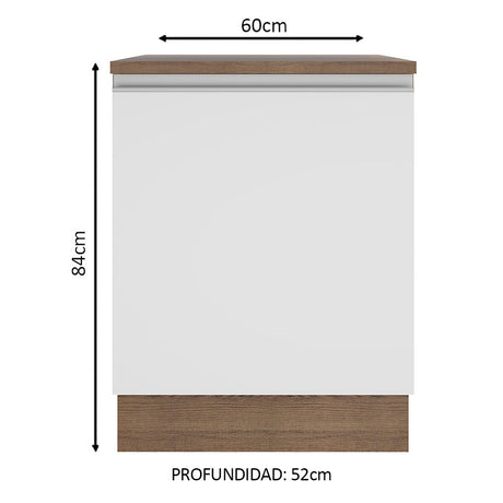 Mueble Inferior de Cocina Glamy Marron y Blanco 60x84cm con Mesón de Madera - MUEBLES INFERIORES DE COCINA | Bylmo