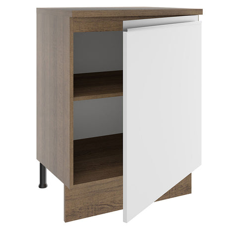 Mueble Inferior de Cocina Glamy Marron y Blanco 60x84cm con Mesón de Madera - MUEBLES INFERIORES DE COCINA | Bylmo