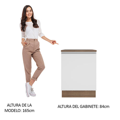 Mueble Inferior de Cocina Glamy Marron y Blanco 60x84cm con Mesón de Madera - MUEBLES INFERIORES DE COCINA | Bylmo