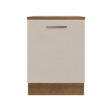 Mueble Inferior de Cocina Agata Marron y Crema 60x84cm con Mesón de Madera y Una Puerta - MUEBLES INFERIORES DE COCINA | Bylmo