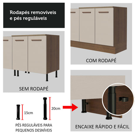 Mueble Inferior de Cocina Agata Marron y Crema 60x84cm con Mesón de Madera y Una Puerta - MUEBLES INFERIORES DE COCINA | Bylmo