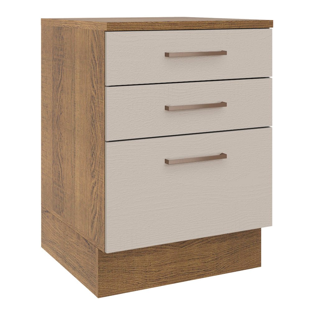 Mueble Inferior de Cocina Agata Marron y Crema 60x84cm con Mesón de Madera y Tres Cajones - MUEBLES INFERIORES DE COCINA | Bylmo