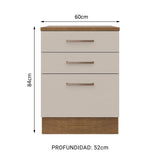 Mueble Inferior de Cocina Agata Marron y Crema 60x84cm con Mesón de Madera y Tres Cajones - MUEBLES INFERIORES DE COCINA | Bylmo