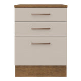 Mueble Inferior de Cocina Agata Marron y Crema 60x84cm con Mesón de Madera y Tres Cajones - MUEBLES INFERIORES DE COCINA | Bylmo