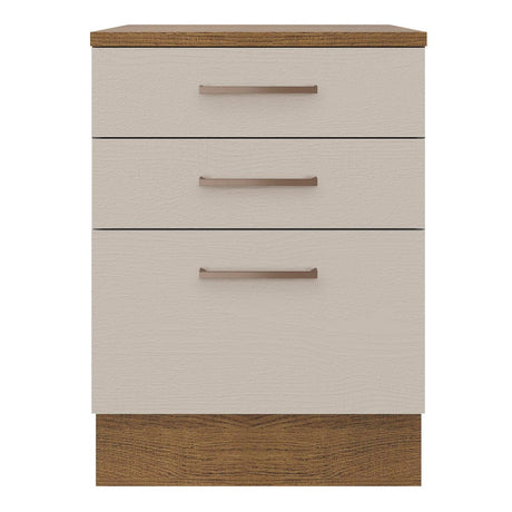 Mueble Inferior de Cocina Agata Marron y Crema 60x84cm con Mesón de Madera y Tres Cajones - MUEBLES INFERIORES DE COCINA | Bylmo