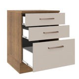 Mueble Inferior de Cocina Agata Marron y Crema 60x84cm con Mesón de Madera y Tres Cajones - MUEBLES INFERIORES DE COCINA | Bylmo