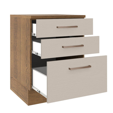Mueble Inferior de Cocina Agata Marron y Crema 60x84cm con Mesón de Madera y Tres Cajones - MUEBLES INFERIORES DE COCINA | Bylmo
