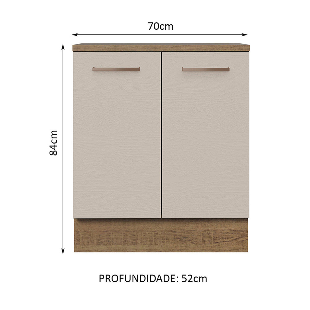 Mueble Inferior de Cocina Agata Marron y Crema 70x84cm con Mesón de Madera y Dos Puertas - MUEBLES INFERIORES DE COCINA | Bylmo