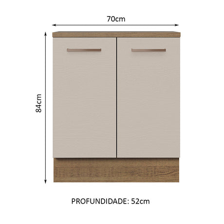 Mueble Inferior de Cocina Agata Marron y Crema 70x84cm con Mesón de Madera y Dos Puertas - MUEBLES INFERIORES DE COCINA | Bylmo