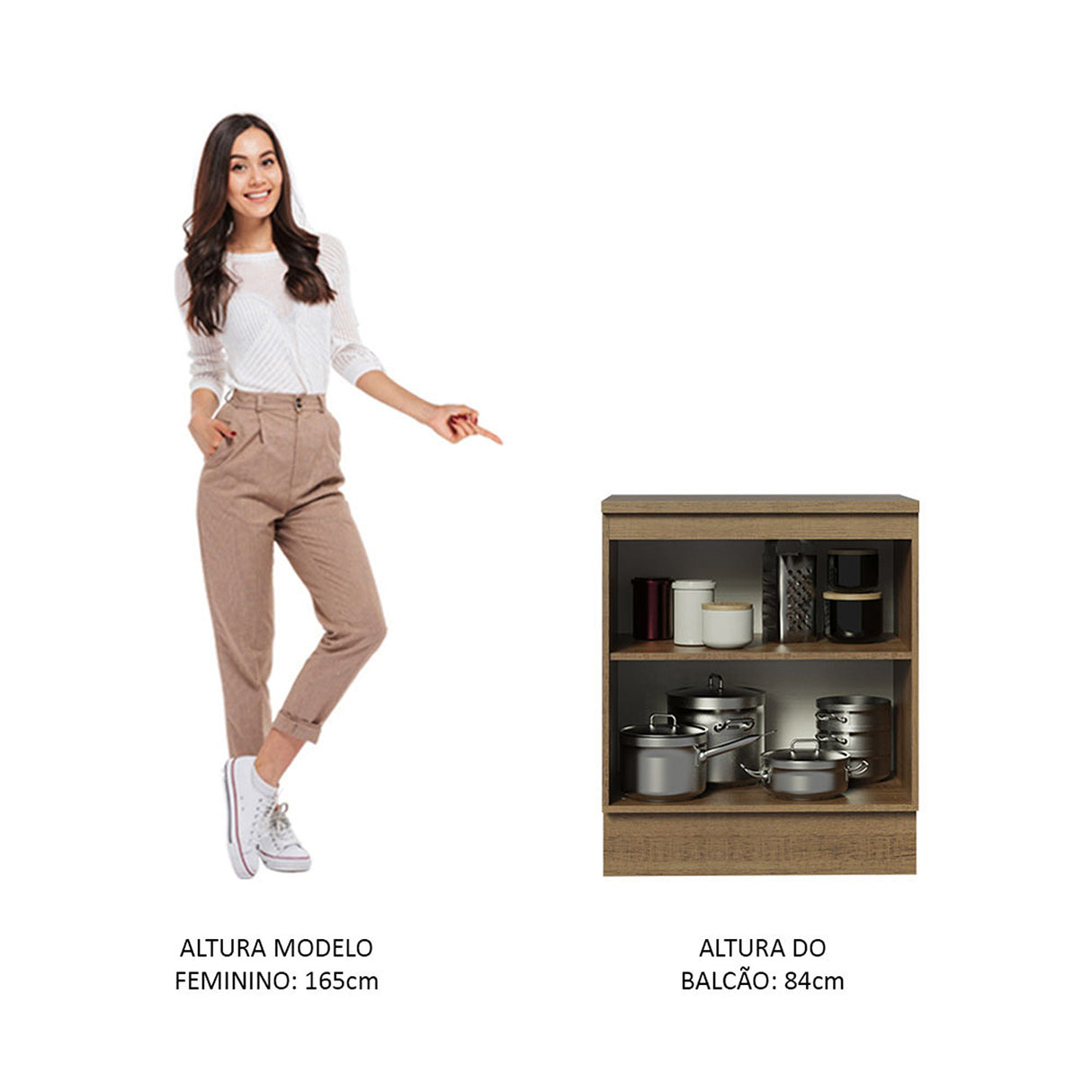 Mueble Inferior de Cocina Agata Marron y Crema 70x84cm con Mesón de Madera y Dos Puertas - MUEBLES INFERIORES DE COCINA | Bylmo
