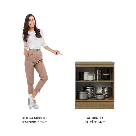 Mueble Inferior de Cocina Agata Marron y Crema 70x84cm con Mesón de Madera y Dos Puertas - MUEBLES INFERIORES DE COCINA | Bylmo