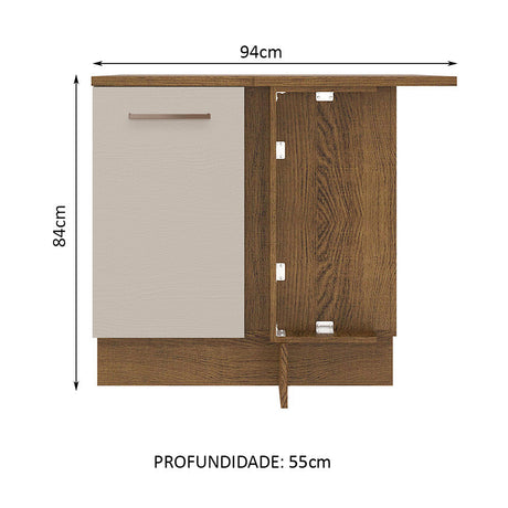 Mueble Inferior de Cocina Agata Marron y Crema 94x84cm con Mesón de Madera - MUEBLES INFERIORES DE COCINA | Bylmo